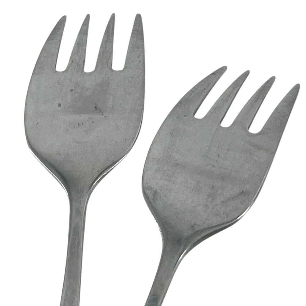 National Stainless Tripoli Salad Fork Set 2 MCM Geometric Textured Japan 6.5in